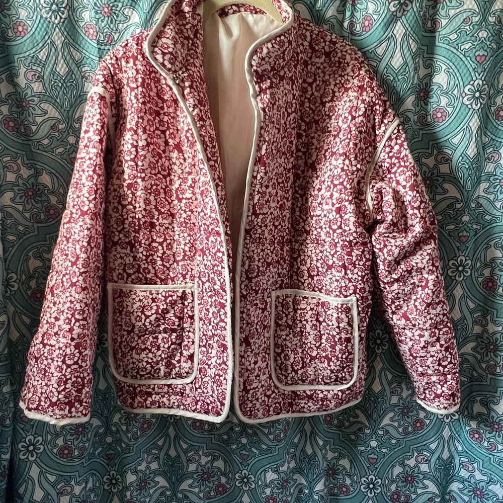 Quilted Floral Jacket in Burgundy and Cream